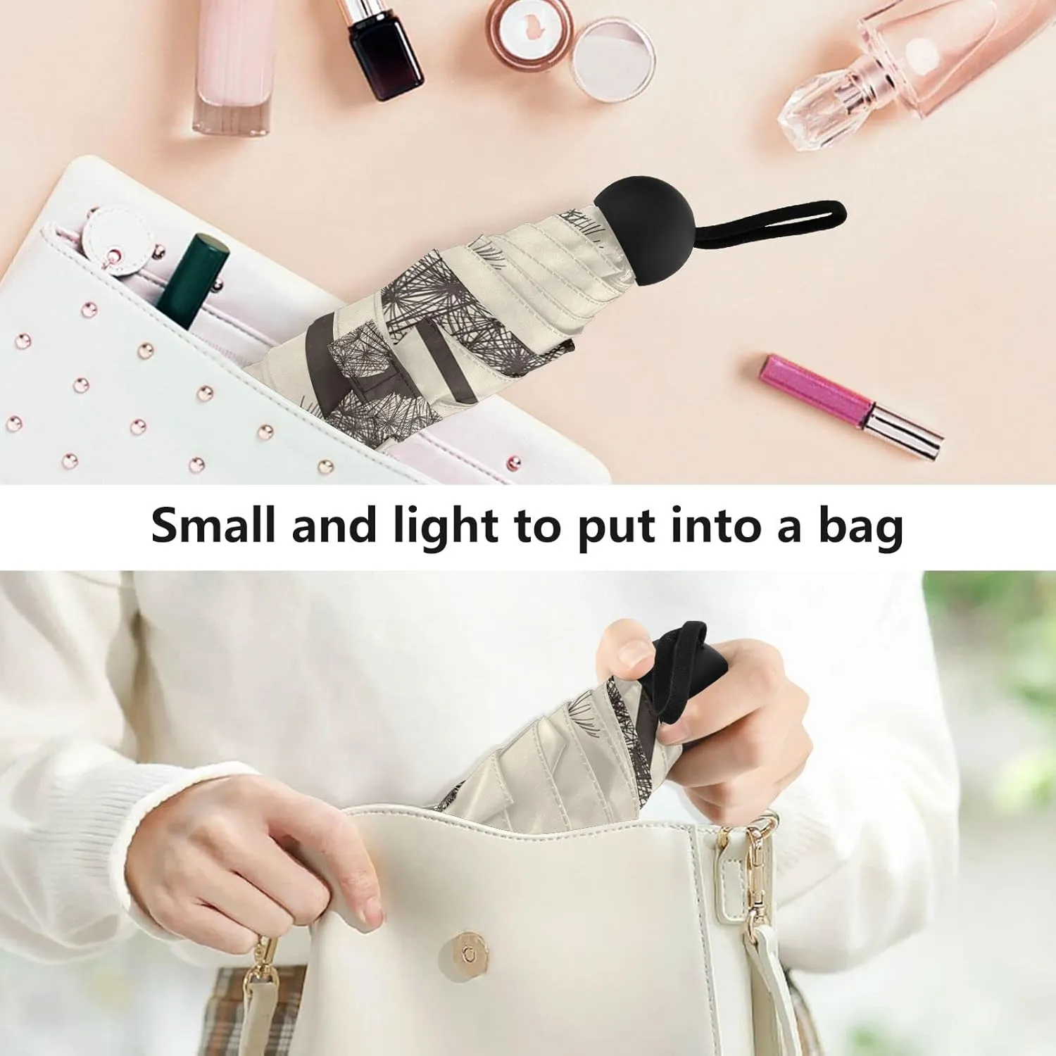 Small Mini Anti-UV Compact Travel Umbrella, 5 Folding Ultra-Light Umbrella, 6 Ribs Pocket Windproof Foldable Vinyl Parasol