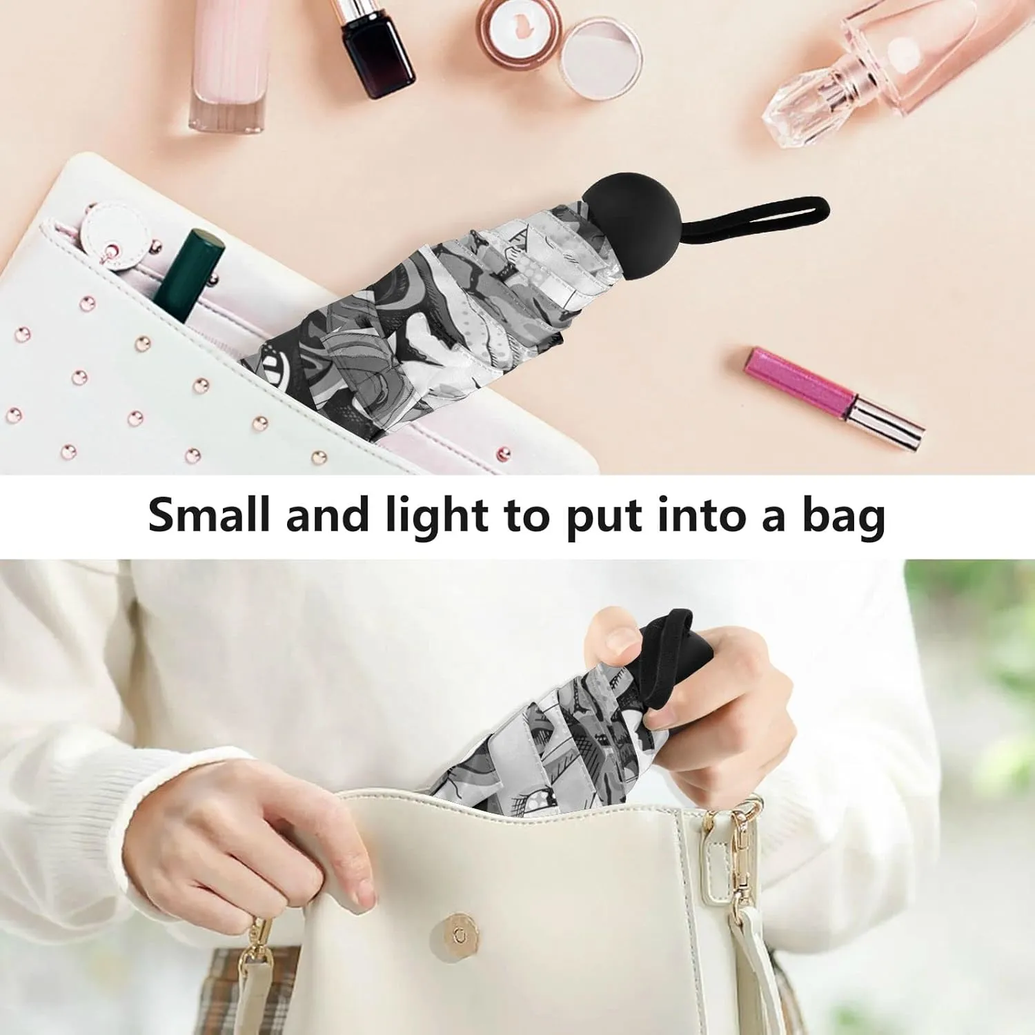 Small Mini Anti-UV Compact Travel Umbrella, 5 Folding Ultra-Light Umbrella, 6 Ribs Pocket Windproof Foldable Vinyl Parasol