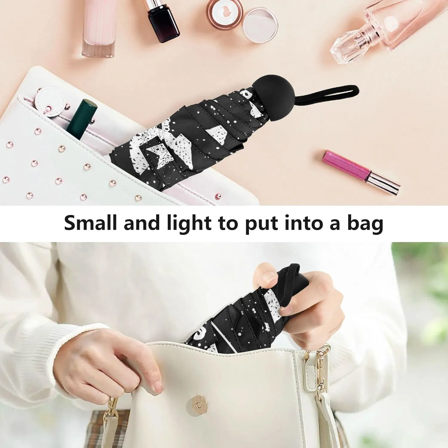 Small Mini Anti-UV Compact Travel Umbrella, 5 Folding Ultra-Light Umbrella, 6 Ribs Pocket Windproof Foldable Vinyl Parasol