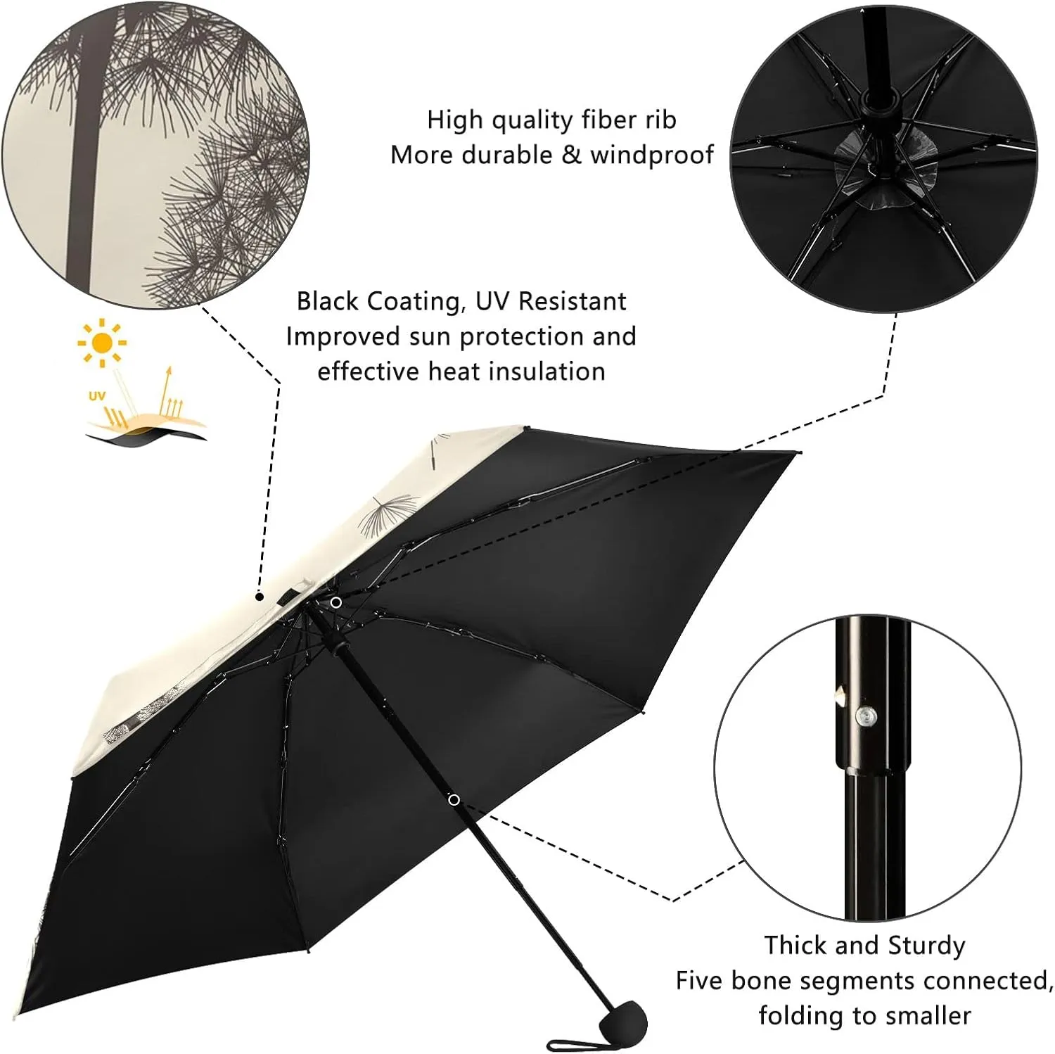 Small Mini Anti-UV Compact Travel Umbrella, 5 Folding Ultra-Light Umbrella, 6 Ribs Pocket Windproof Foldable Vinyl Parasol