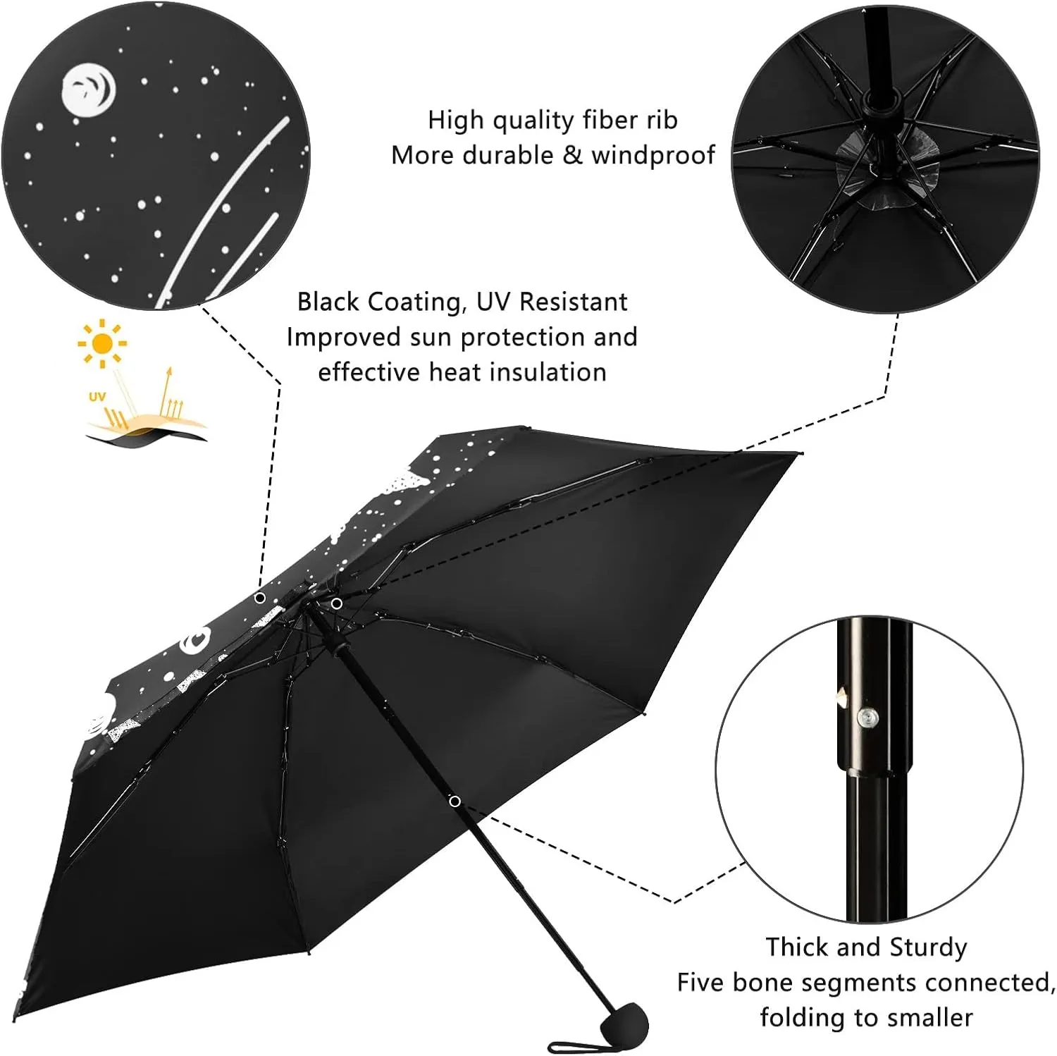 Small Mini Anti-UV Compact Travel Umbrella, 5 Folding Ultra-Light Umbrella, 6 Ribs Pocket Windproof Foldable Vinyl Parasol