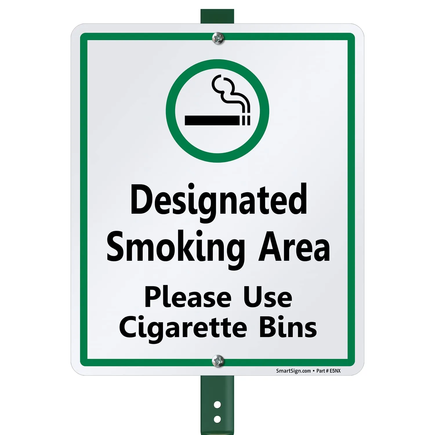 SmartSign 12 x 10 inch “Designated Smoking Area - Please Use Cigarette Bins” Yard Sign with 3 foot Stake, 40 mil Laminated Rustproof Aluminum, Green, Black and White, Set of 1, Made in USA