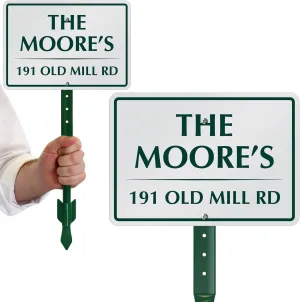 SmartSign 7 x 10 inch Add Your Name and House Address Custom Yard Sign with 18 inch Stake (Rectangular Design), 40 mil Reflective Aluminum With UV-Proof Overcoat, Choose Color, USA-Made