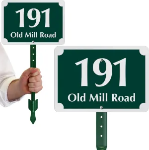 SmartSign 7 x 10 inch Custom House Address Yard Sign with 18 inch Stake (Scallop Design), 40 mil Reflective Rustproof Aluminum With UV-Proof Overcoat, Choose Color, Set of 1, Made in USA