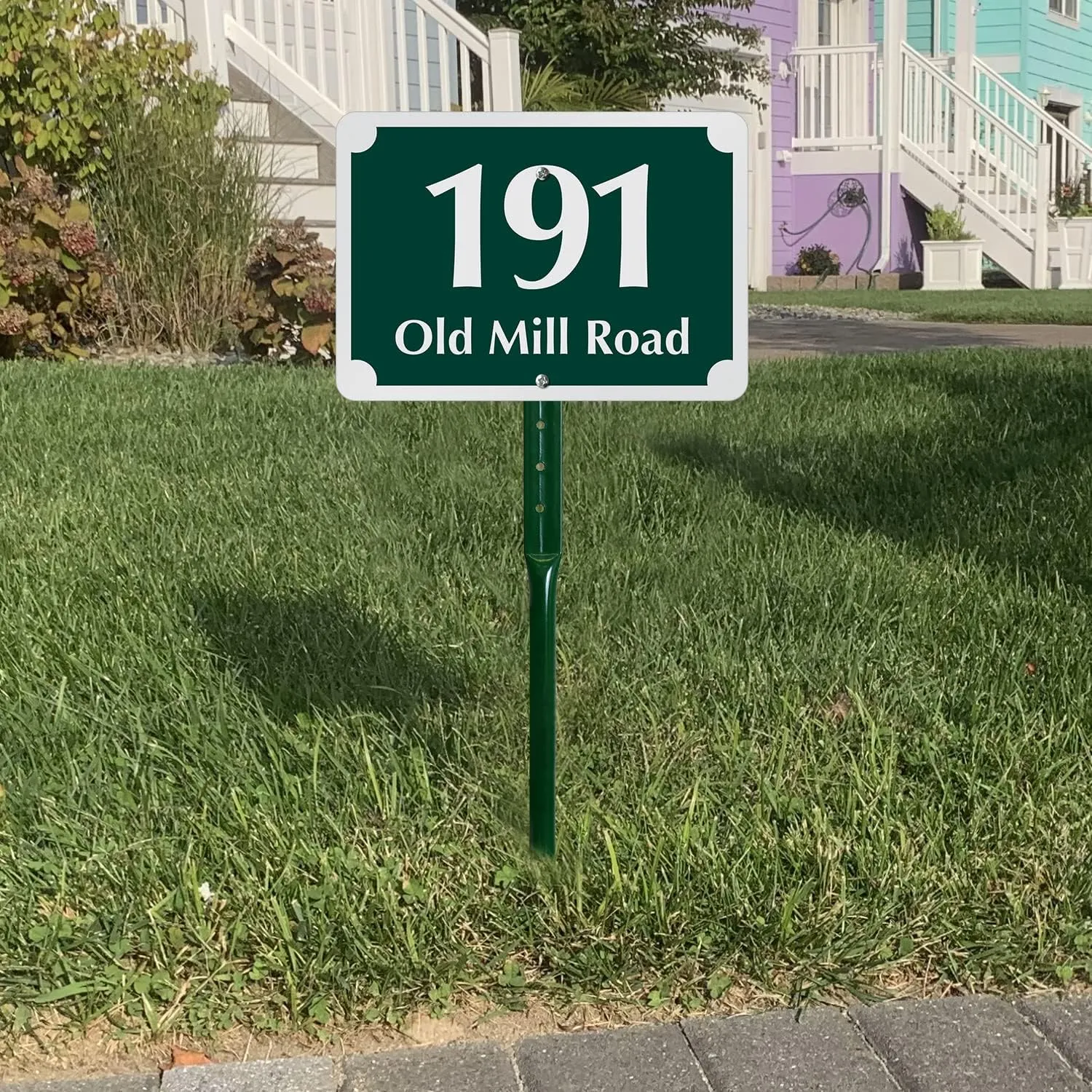 SmartSign 7 x 10 inch Custom House Address Yard Sign with 18 inch Stake (Scallop Design), 40 mil Reflective Rustproof Aluminum With UV-Proof Overcoat, Choose Color, Set of 1, Made in USA