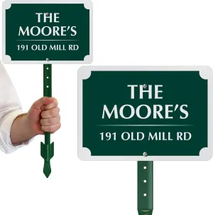 SmartSign 7 x 10 inch Custom Yard Sign with 18 inch Stake - Add Your Name and House Address (Scallop Design), 40 mil Reflective Aluminum With UV-Proof Overcoat, Choose Color, USA-Made