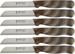 SMI - 6 Pcs Paring Knife Set Serrated Edge, Vegetable Knife, Fruit Knife, Kitchen Knife Made in Solingen Germany (Brown White)