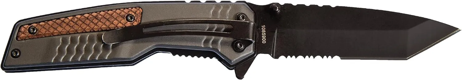 Smith & Wesson M&P Bodyguard 8.07in S.S Folding Knife with 3.5in Serrated Tanto Point Blade and Aluminum Handle for Outdoor, Tactical, Survival and EDC, Black/Wood