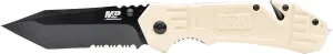 Smith & Wesson M&P FDE 8.2in High Carbon S.S. Spring Assisted Folding Knife with 8in Serrated Tanto Blade and Rubberized Handle for Outdoor Survival and EDC, One Size