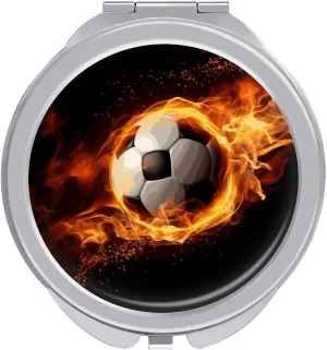 Soccer Flame Makeup Mirror Mini Foldable Cosmetic Mirror Ultra Thin Lightweight Vanity Mirrors Compact Portable for Travel, Makeup, Bathroom
