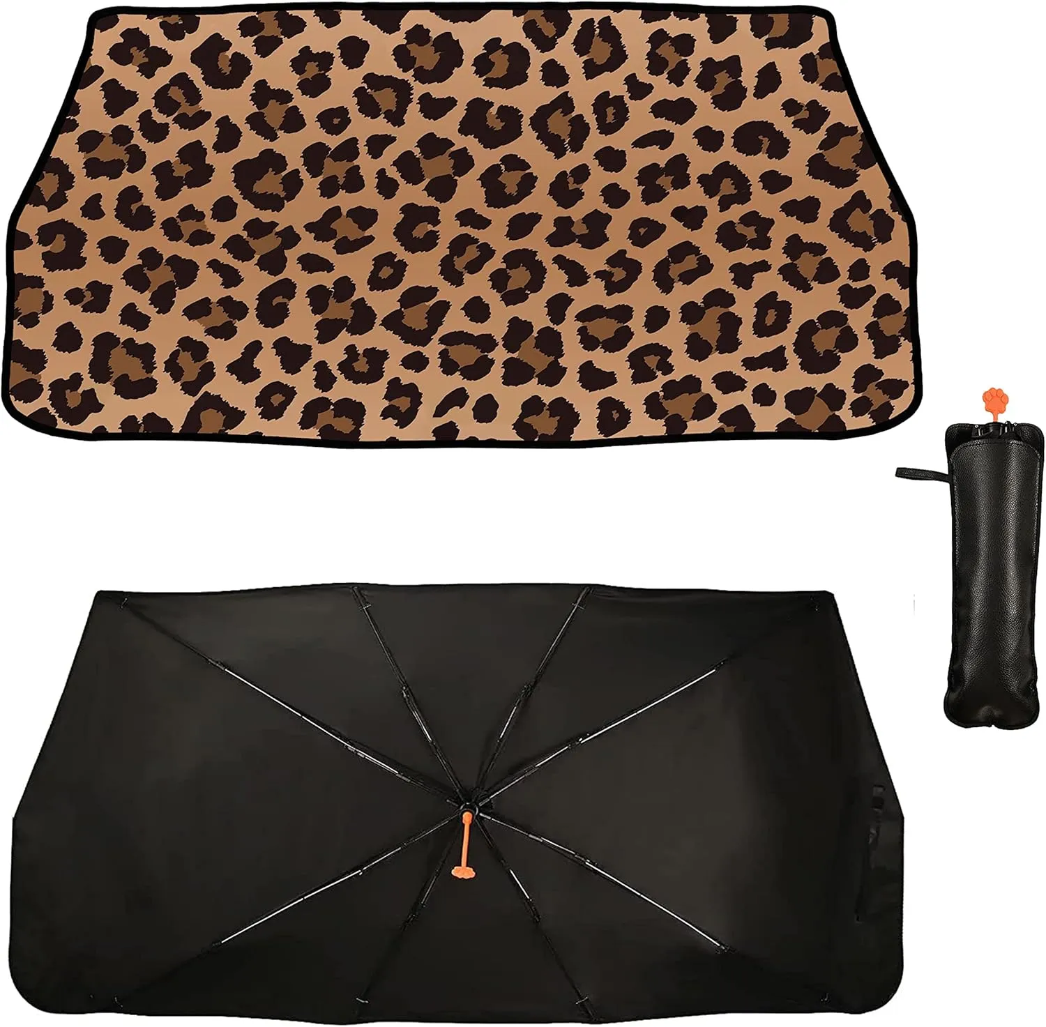 Socira Leopard Print Car Windshield Sunshade Umbrella, 57" x 30", Blocks UV Rays, Keeps Car Cool, Foldable, Compatible with Most Cars, Trucks, SUVs