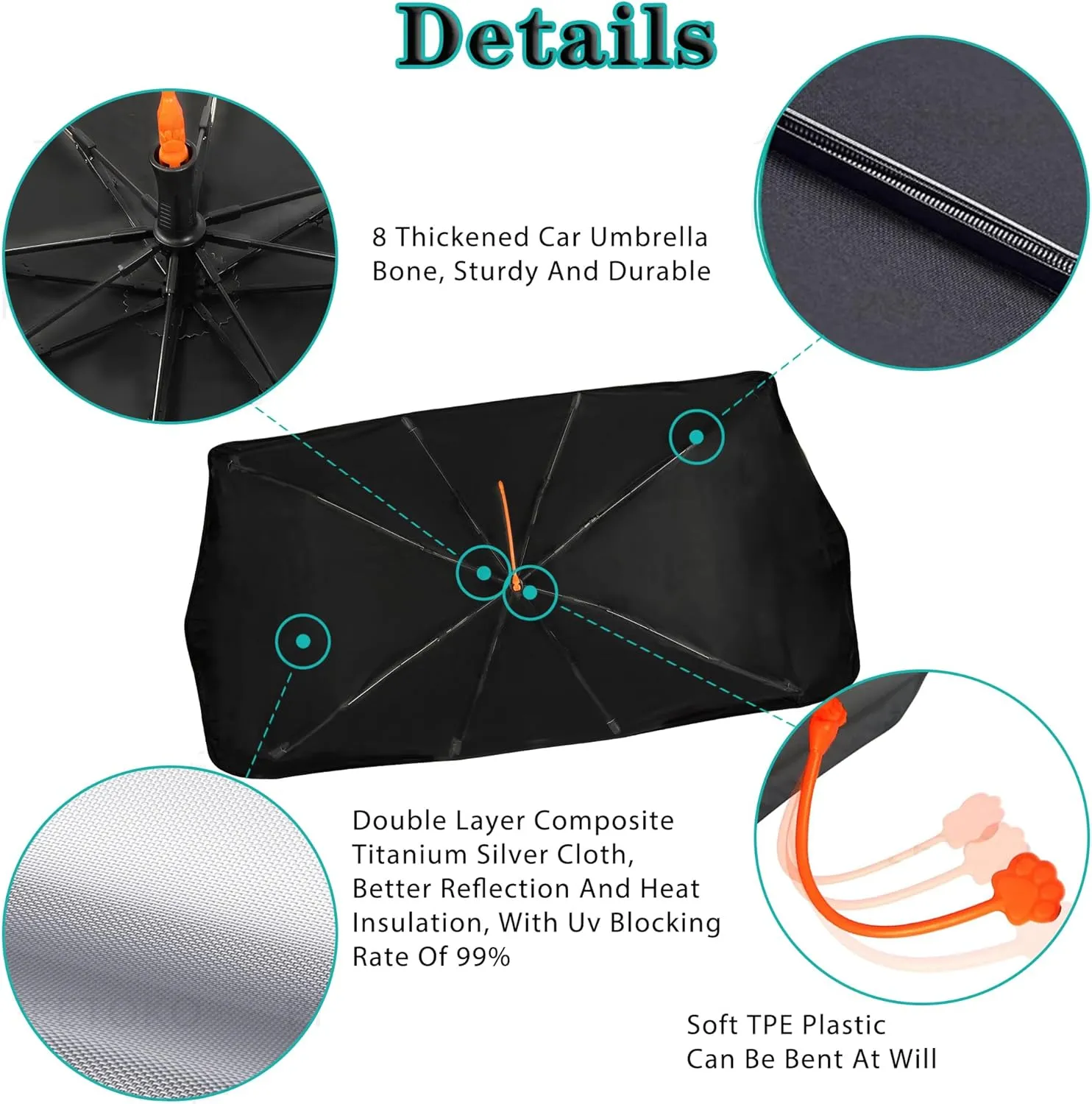 Socira Leopard Print Car Windshield Sunshade Umbrella, 57" x 30", Blocks UV Rays, Keeps Car Cool, Foldable, Compatible with Most Cars, Trucks, SUVs