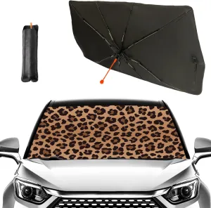 Socira Leopard Print Car Windshield Sunshade Umbrella, 57" x 30", Blocks UV Rays, Keeps Car Cool, Foldable, Compatible with Most Cars, Trucks, SUVs