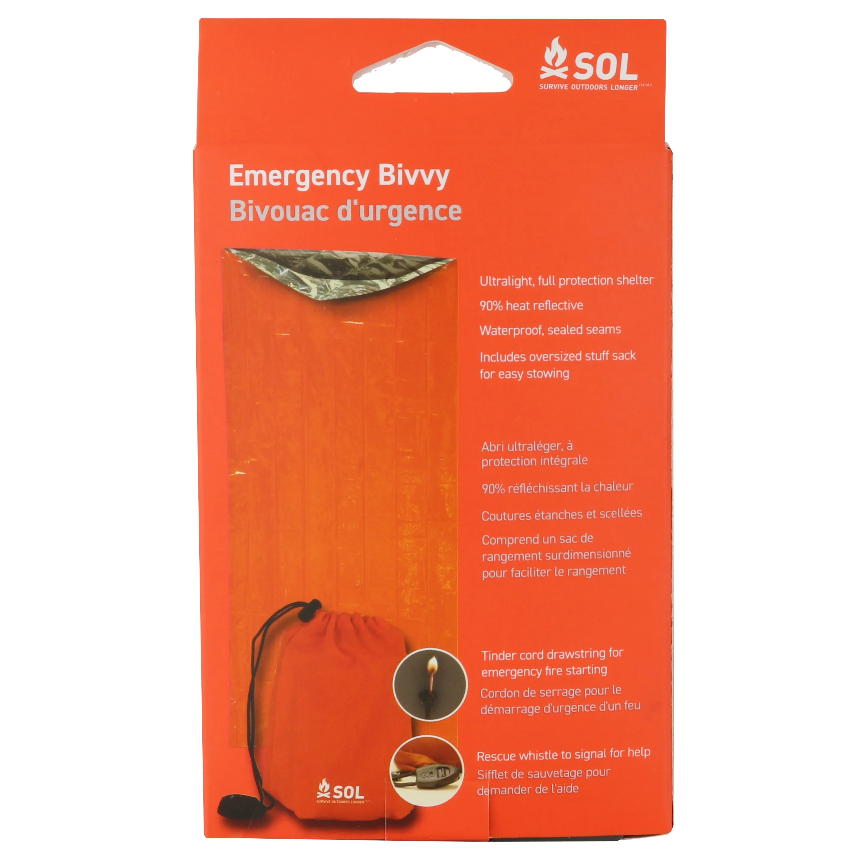 SOL Emergency Bivvy Survival Orange with Rescue Whistle