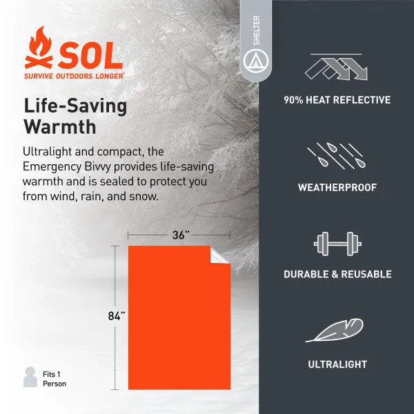 SOL Emergency Bivvy Survival Orange with Rescue Whistle