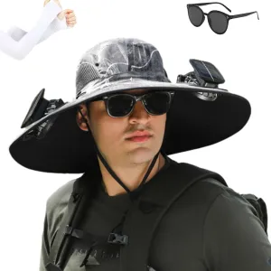 Solar Powered Fan Cooling Hat – for Outdoor Work and Fishing, Wide Brim Solar Fan Hat, UPF 50  Outdoor Hat