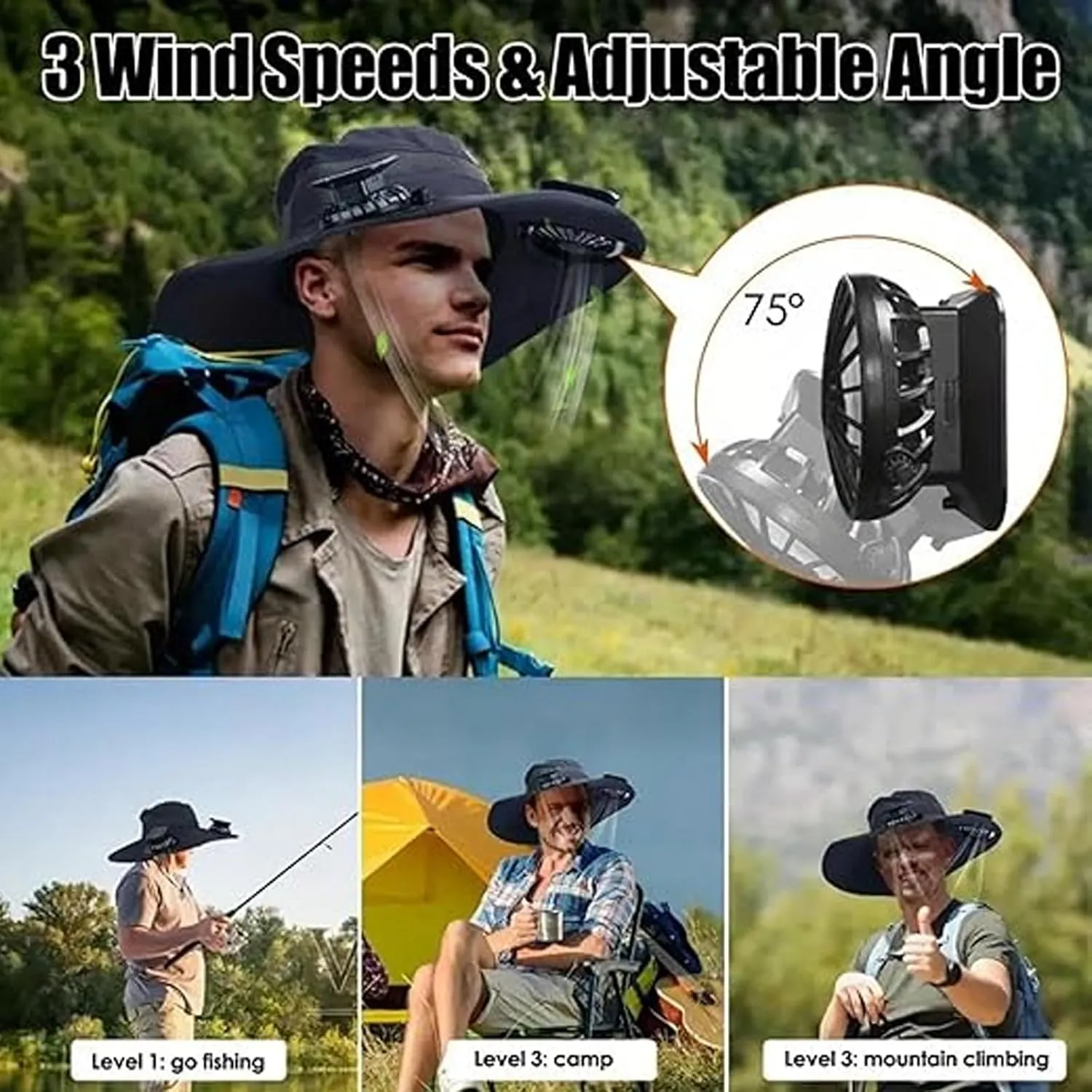 Solar Powered Fan Cooling Hat – for Outdoor Work and Fishing, Wide Brim Solar Fan Hat, UPF 50  Outdoor Hat