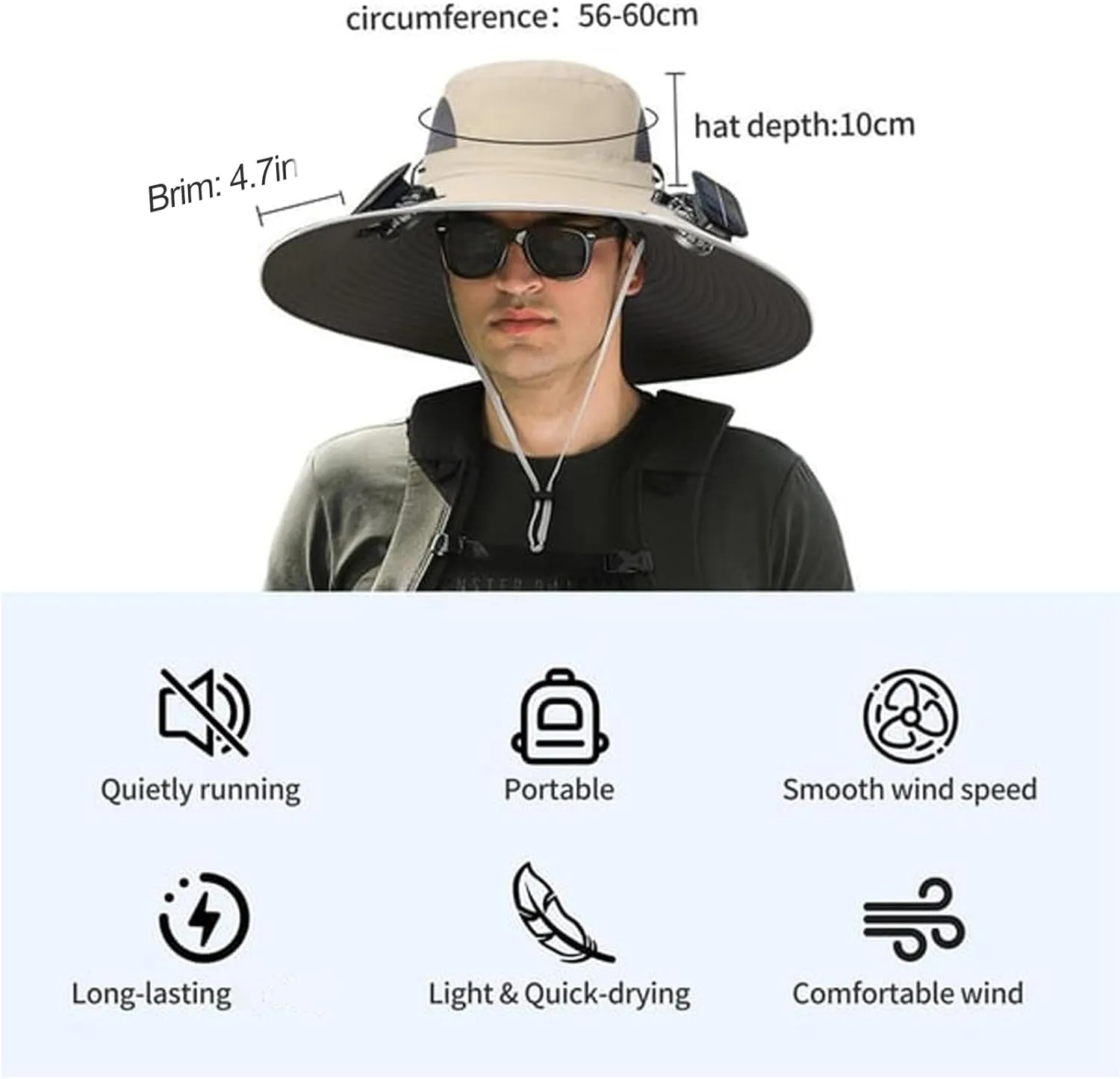 Solar Powered Fan Cooling Hat – for Outdoor Work and Fishing, Wide Brim Solar Fan Hat, UPF 50  Outdoor Hat