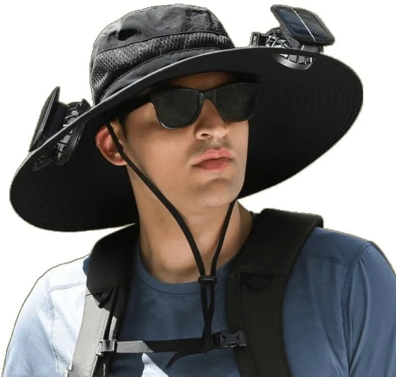 Solar Powered Fan Hat with 2 Removable Fans-Sun Hat for Outdoor Fishing, Hiking Gardening, USB Solar Charging