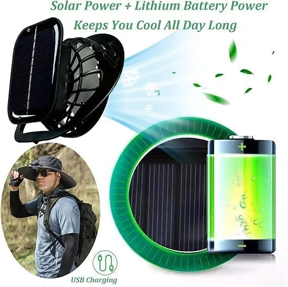 Solar Powered Fan Hat with 2 Removable Fans-Sun Hat for Outdoor Fishing, Hiking Gardening, USB Solar Charging