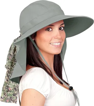 Solaris UPF 50  Wide Brim Sun Hat for Women - Small Size Packable Lightweight, Floral Scarf Cooling Hat with Neck Flap for Beach, Gardening, Travel, Hiking & Outdoor Activities