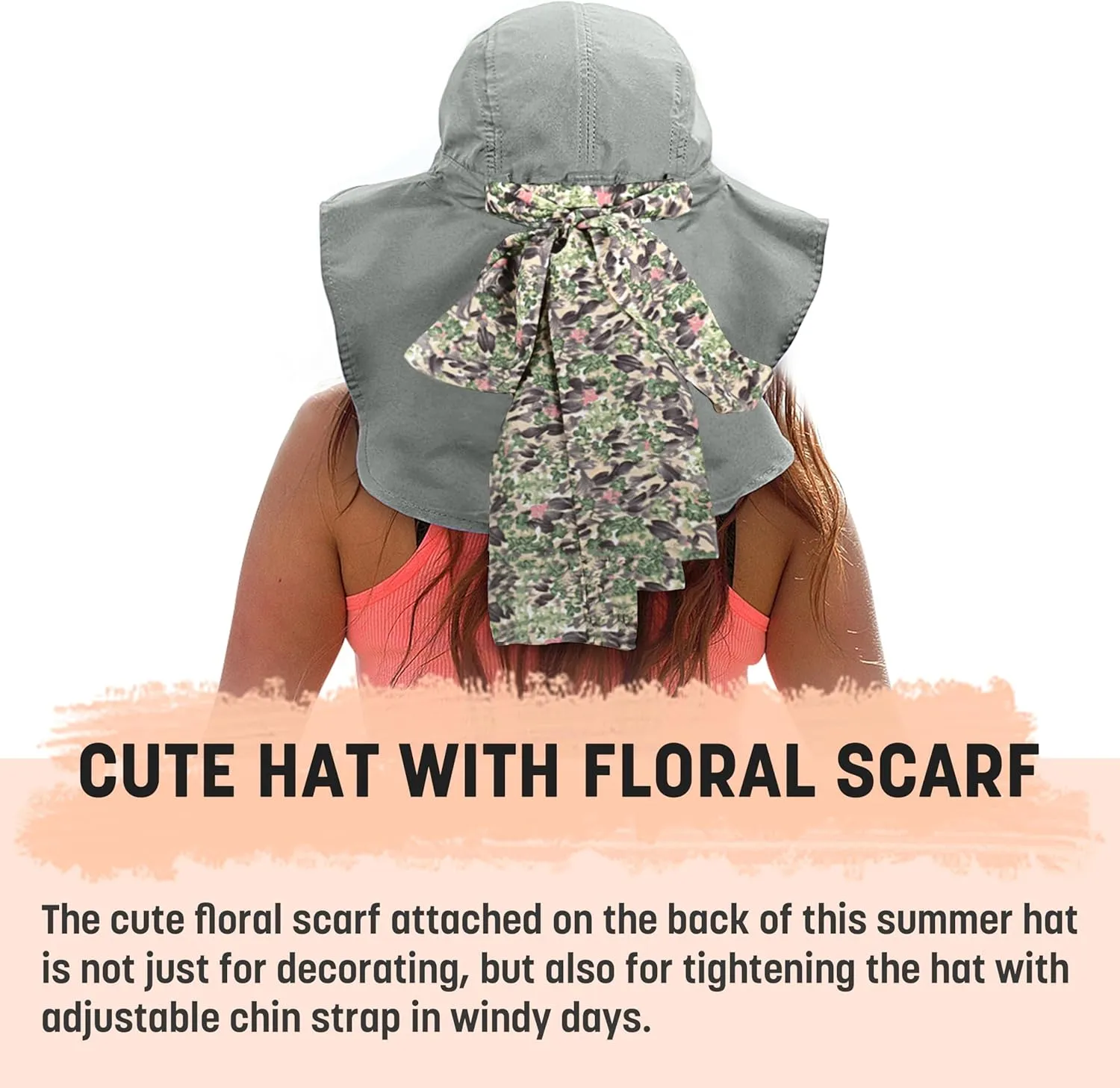 Solaris UPF 50  Wide Brim Sun Hat for Women - Small Size Packable Lightweight, Floral Scarf Cooling Hat with Neck Flap for Beach, Gardening, Travel, Hiking & Outdoor Activities