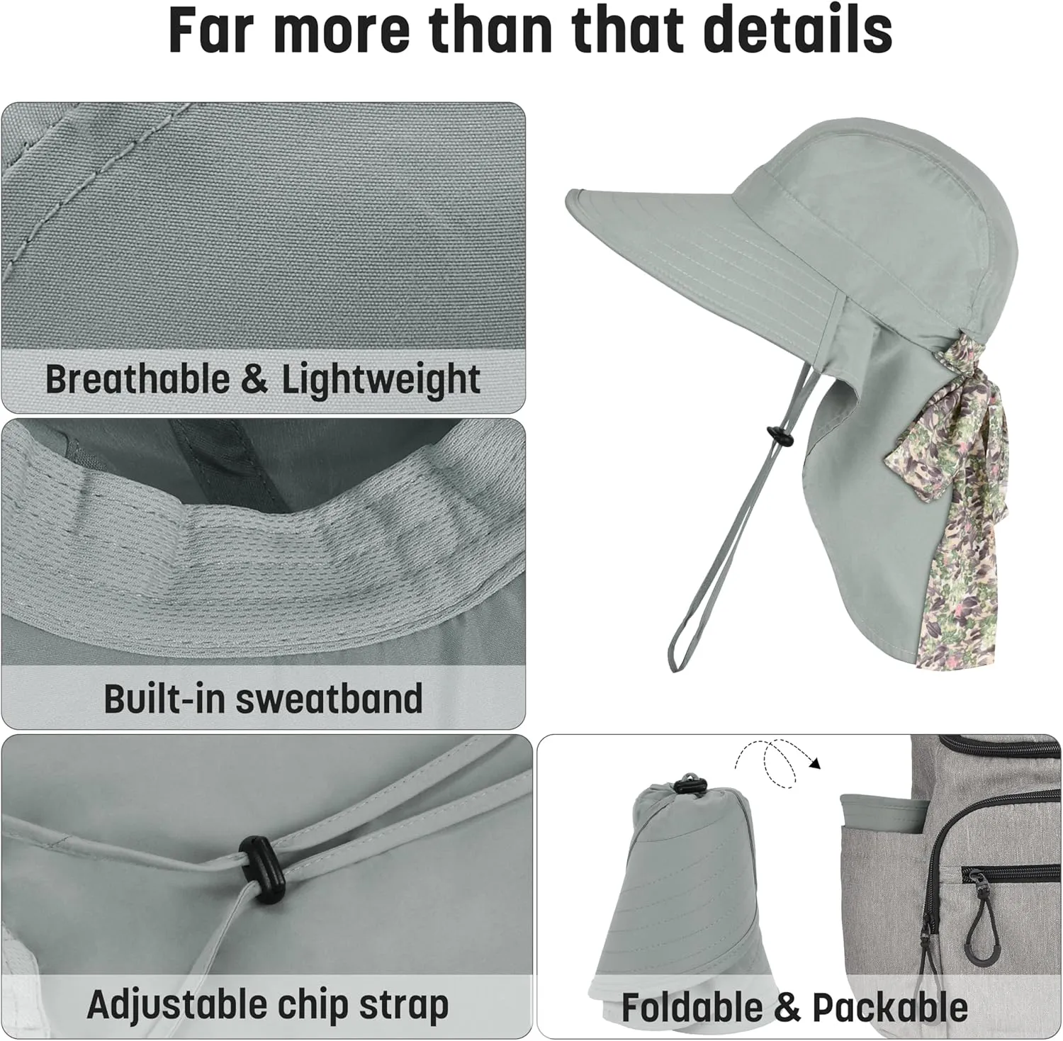 Solaris UPF 50  Wide Brim Sun Hat for Women - Small Size Packable Lightweight, Floral Scarf Cooling Hat with Neck Flap for Beach, Gardening, Travel, Hiking & Outdoor Activities