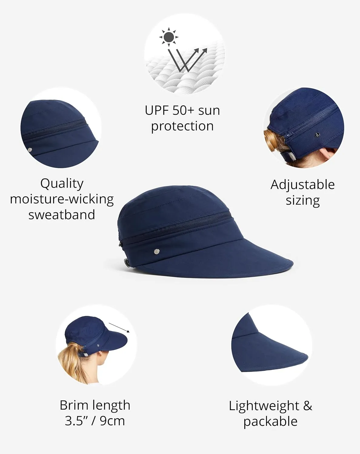 Solbari Women’s Wanderlust Visor UPF 50 , Packable 2-in-1 Hat & Visor, Adjustable Fit with Sweatband for Sports & Outdoors