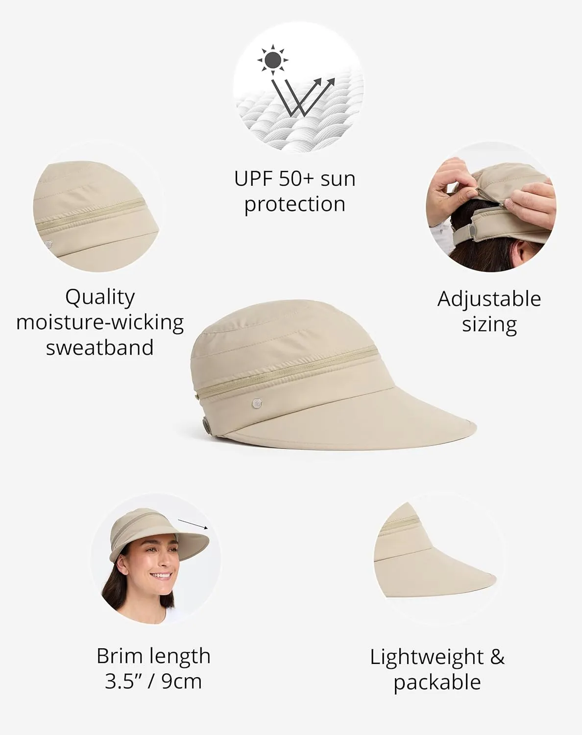 Solbari Women’s Wanderlust Visor UPF 50 , Packable 2-in-1 Hat & Visor, Adjustable Fit with Sweatband for Sports & Outdoors