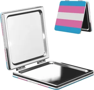 Solid Transgender Pride Flag Women Mini Cosmetic Mirror Folding Portable Pocket Makeup Mirror