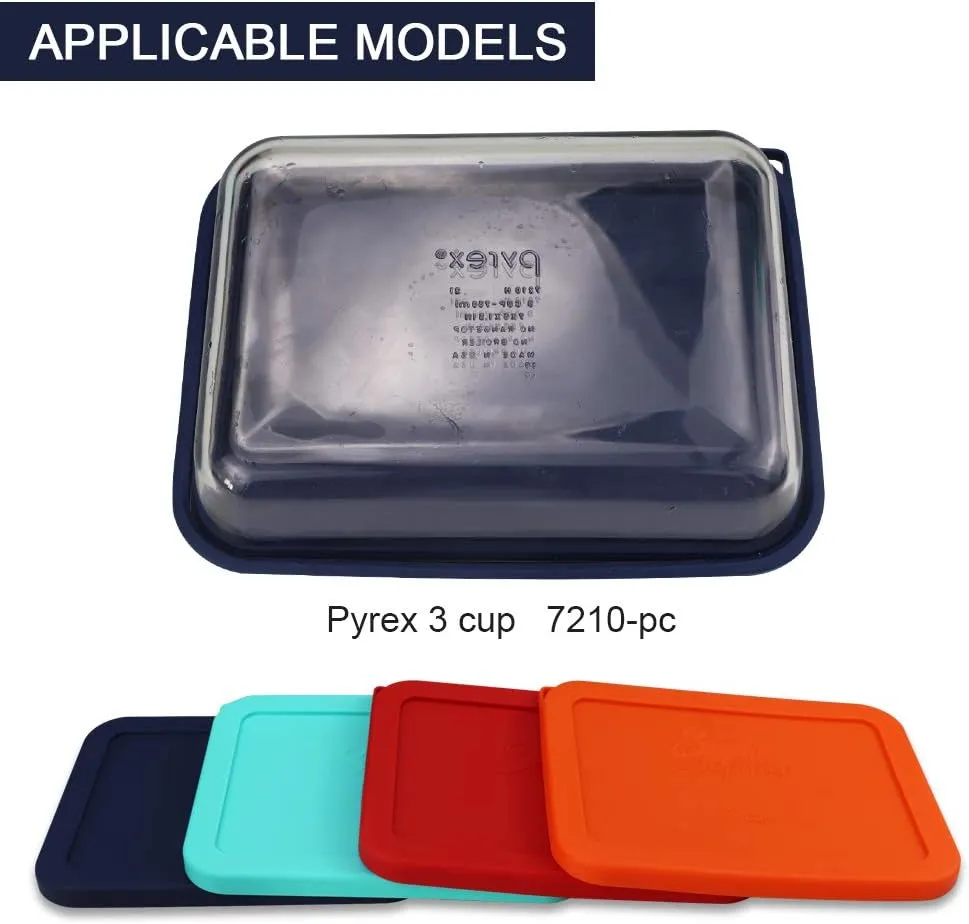 Sophico 3 Cup Rectangle Silicone Storage Cover Lids Replacement for Pyrex 7210-PC Glass Bowls, Container not Included (MIX, 4 Pack)