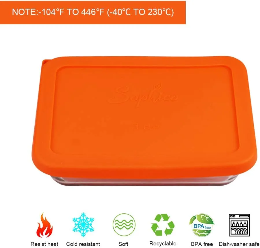 Sophico 3 Cup Rectangle Silicone Storage Cover Lids Replacement for Pyrex 7210-PC Glass Bowls, Container not Included (MIX, 4 Pack)