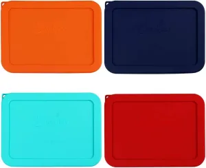 Sophico 3 Cup Rectangle Silicone Storage Cover Lids Replacement for Pyrex 7210-PC Glass Bowls, Container not Included (MIX, 4 Pack)