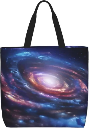 (Space Spiral Cosmic Energy) Large Reusable Tote Bag For Women Foldable Washable Shoulder Bag For Shopping Beach Travel Gym Work Stylish Gift Bag