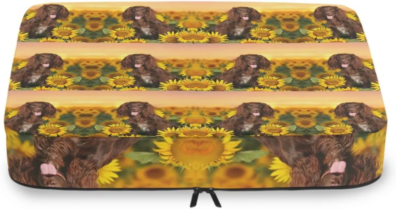 Spaniel at Yellow Sunflowers Field against Sundown Sunset Light 4 PCs Set Packing Bags, Luggage Organizer Bag, Portable Cube Toiletry bag, Durable Travel Cosmetic Storage Bag for Men Women