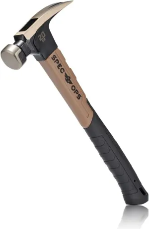 Spec Ops Tools 20 oz Fiberglass Hammer, 13 Inch, Rip Claw, Shock-Absorbing Grip, 3% Donated to Veterans