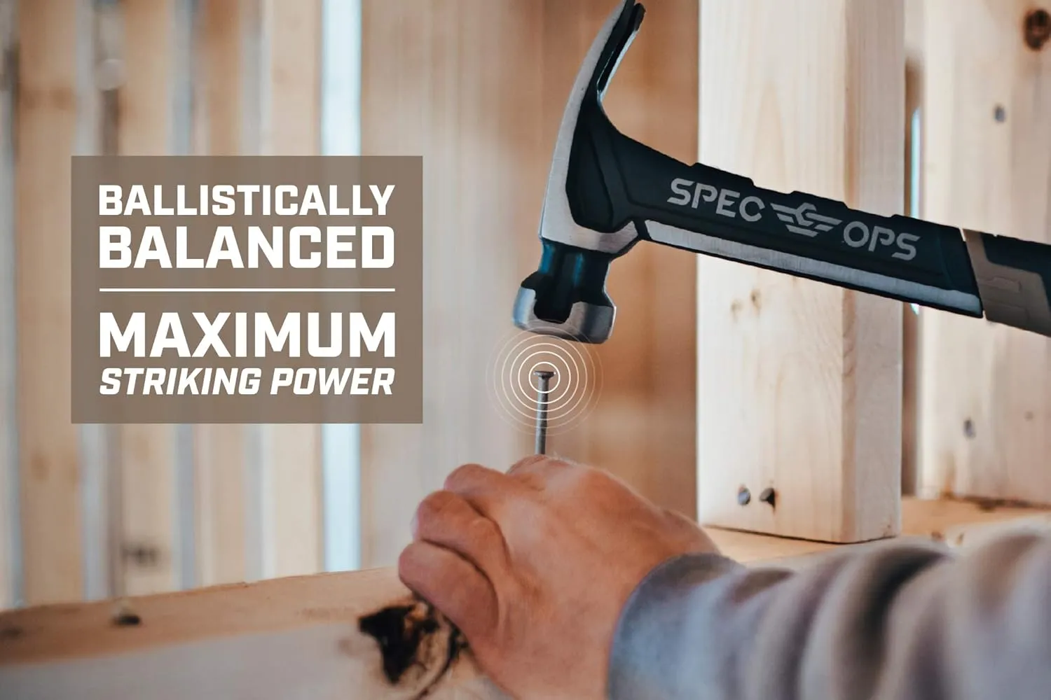 Spec Ops Tools Framing Hammer, 22 oz, Rip Claw, Milled Face, Shock-Absorbing Grip, 3% Donated to Veterans Black/Tan