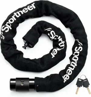 Sportneer Bike Lock: 8mm Thick High Security Anti Theft Bike Chain Lock with 2 Keys- 3.2/4ft Long Heavy Duty Anti-Cut Bicycle Lock for Bike, Motorcycle, Bicycle, Door, Gate, Fence, Grill