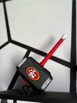 Sports Fan Custom Thor Hammer Decoration, Game Room, Gifts for Him, Father's Day with Display Base (49ers)