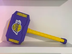 Sports Fan Custom Thor Hammer Decoration, Game Room, Gifts for Him, Father's Day with Display Base (Laker)