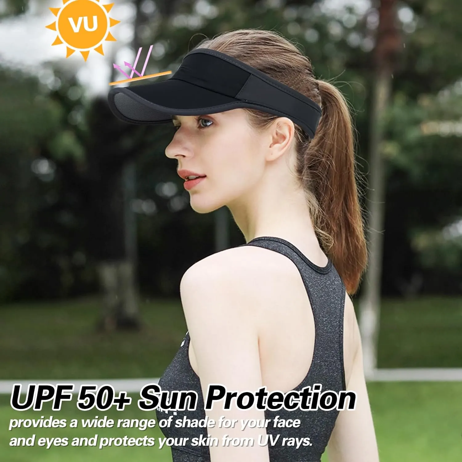 Sports Sun Visor Hats Men Women Foldable Brim Lightweight Packable Adjustable Visor Caps Running Golf Tennis