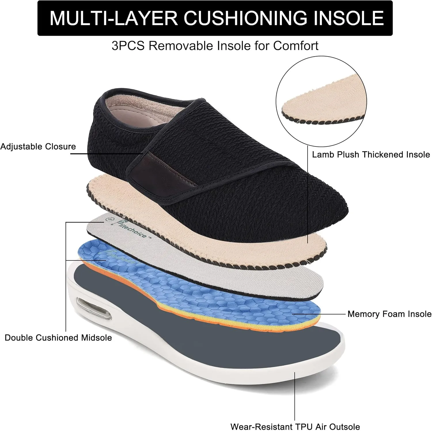 SPR&JOY Diabetic Shoes for Women, Women's Wide Width Elderly Shoes, Adjustable Closure Lightweight Breathable, Swollen Feet Walking Edema Sneakers