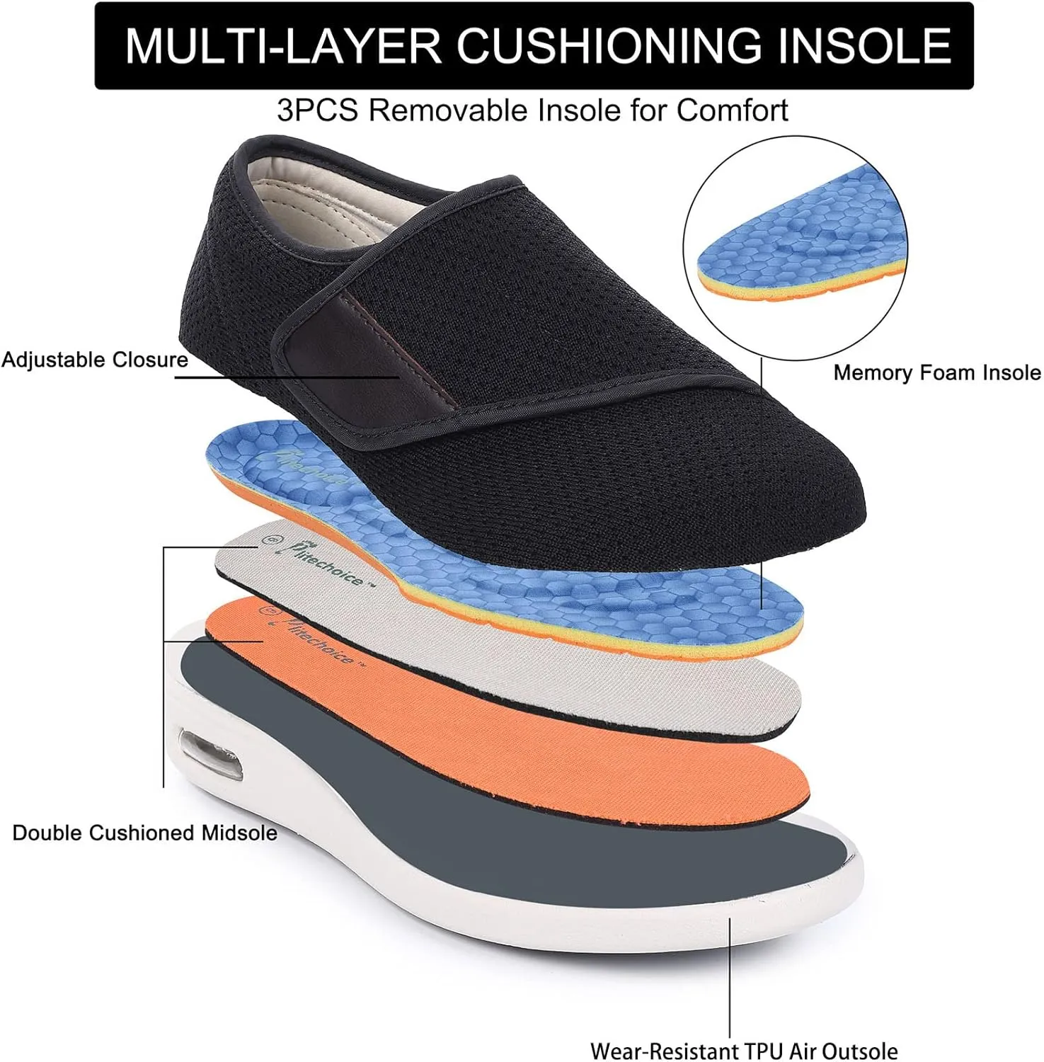 SPR&JOY Diabetic Shoes for Women, Women's Wide Width Elderly Shoes, Adjustable Closure Lightweight Breathable, Swollen Feet Walking Edema Sneakers