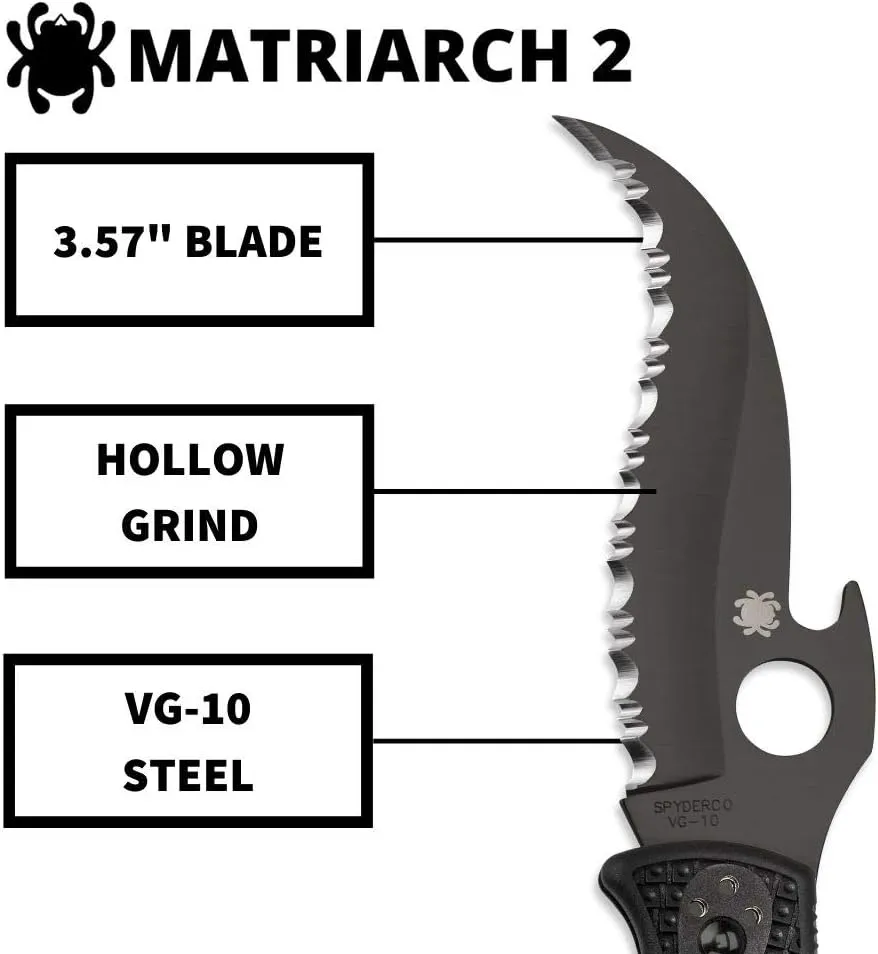 Spyderco Matriarch 2 Signature Knife with Emerson Opener and 3.57" VG-10 Black Reverse S Blade - SpyderEdge - C12SBBK2W