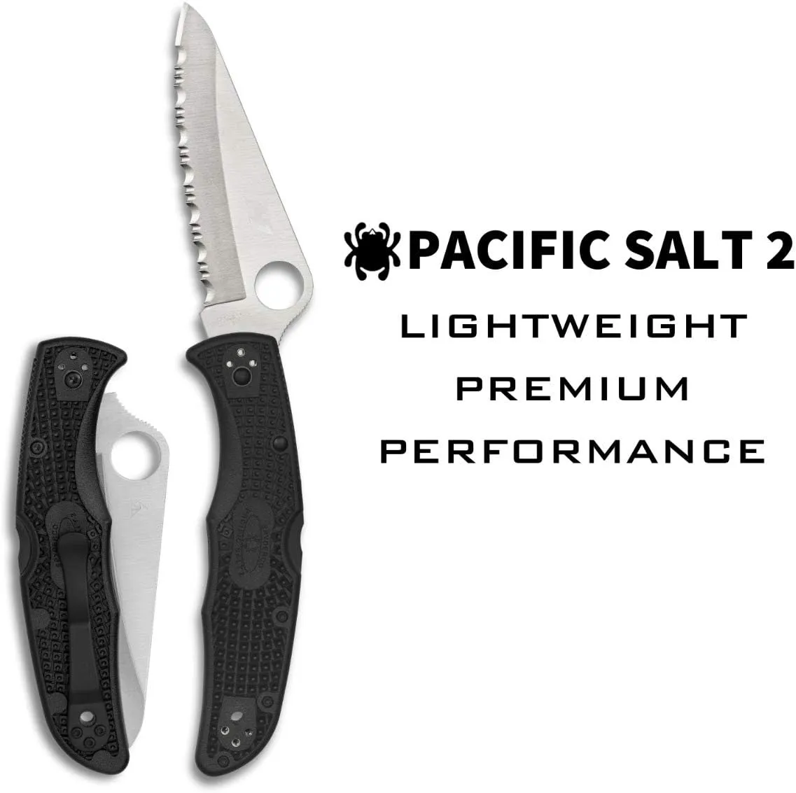 Spyderco Pacific Salt 2 Lightweight Knife with 3.78" Corrosion Resistant H-1 Steel Blade and Black Non-Slip FRN Handle