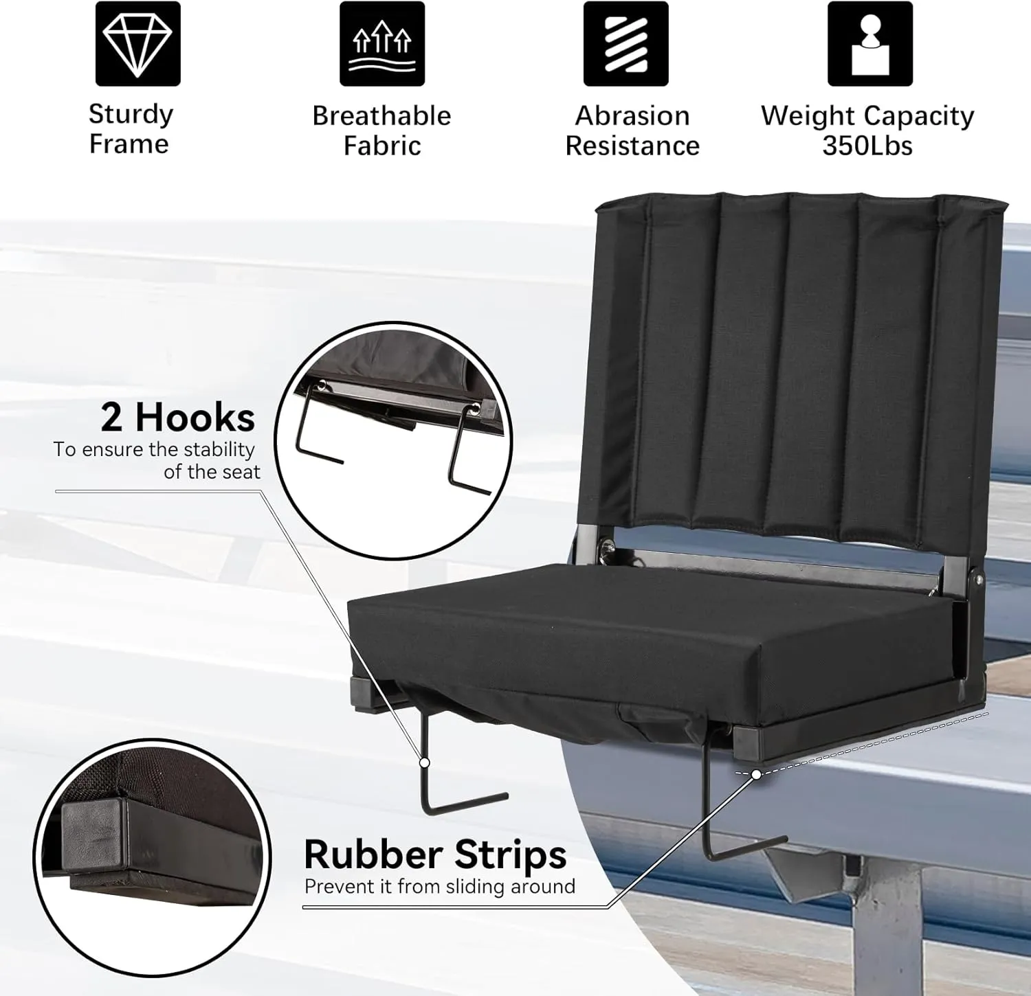 Stadium Seat for Bleachers with Back Support Bleacher Seat w/Thick Cushion, Cup Holder, Carry Handle & Shoulder Strap for Outdoor Sports Events, Picnics, Beaches