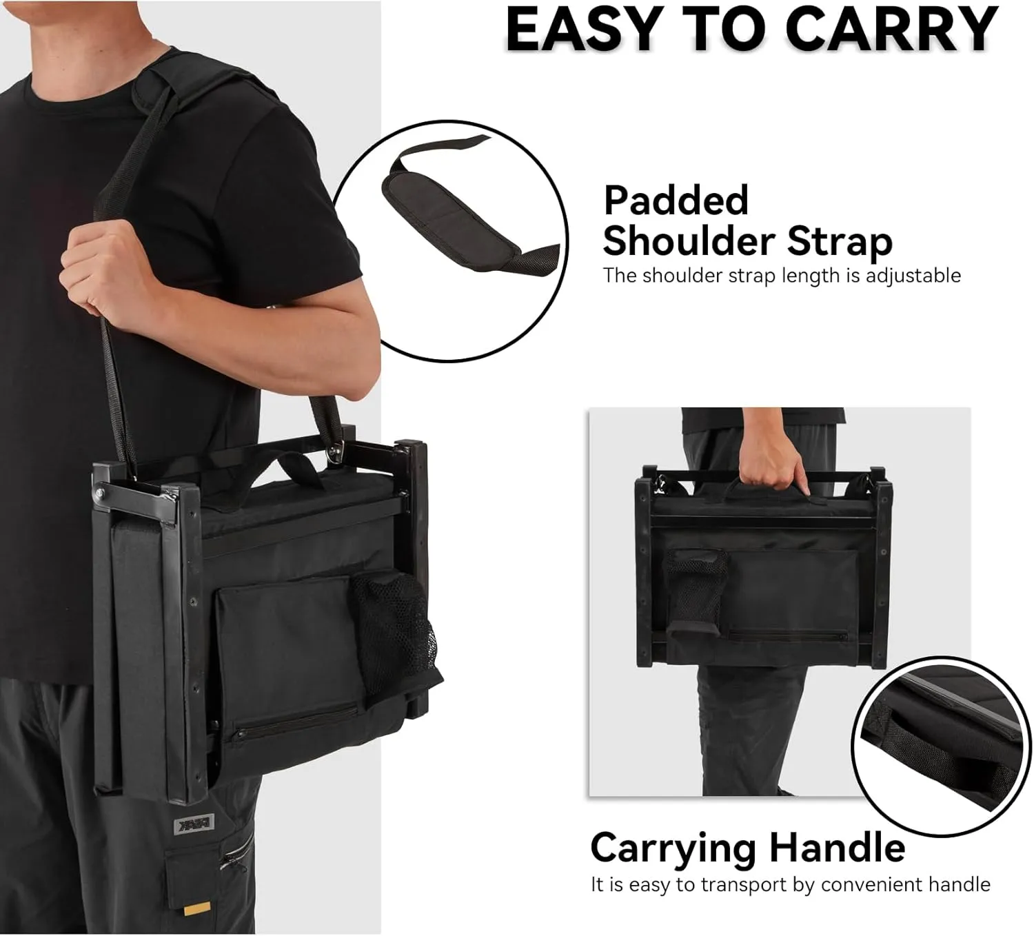 Stadium Seat for Bleachers with Back Support Bleacher Seat w/Thick Cushion, Cup Holder, Carry Handle & Shoulder Strap for Outdoor Sports Events, Picnics, Beaches