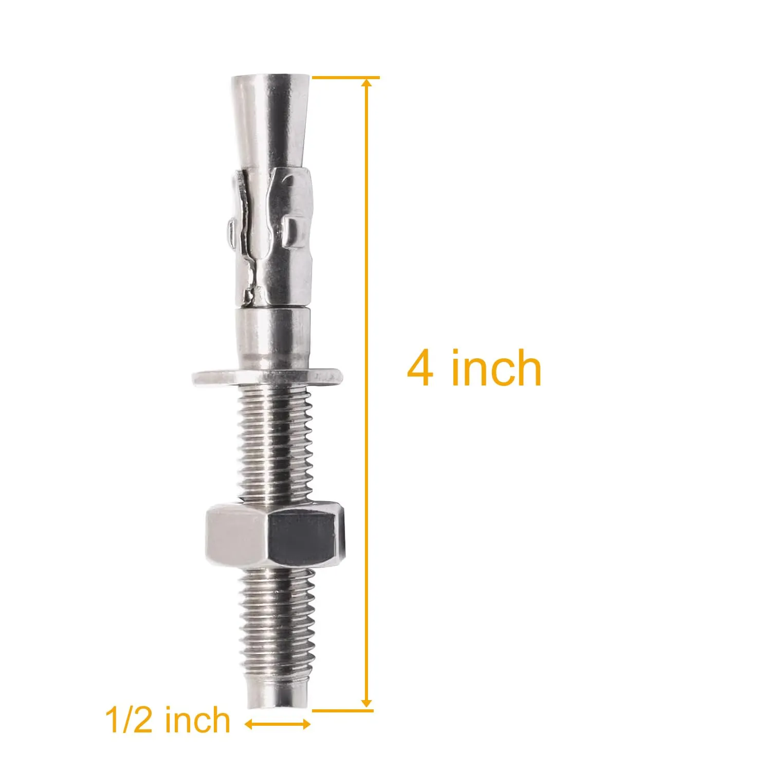 Stainless Steel Concrete Anchors, Heavy Duty Wedge Anchor Fasteners 1/2 inch x 4 inch (10 Pcs)