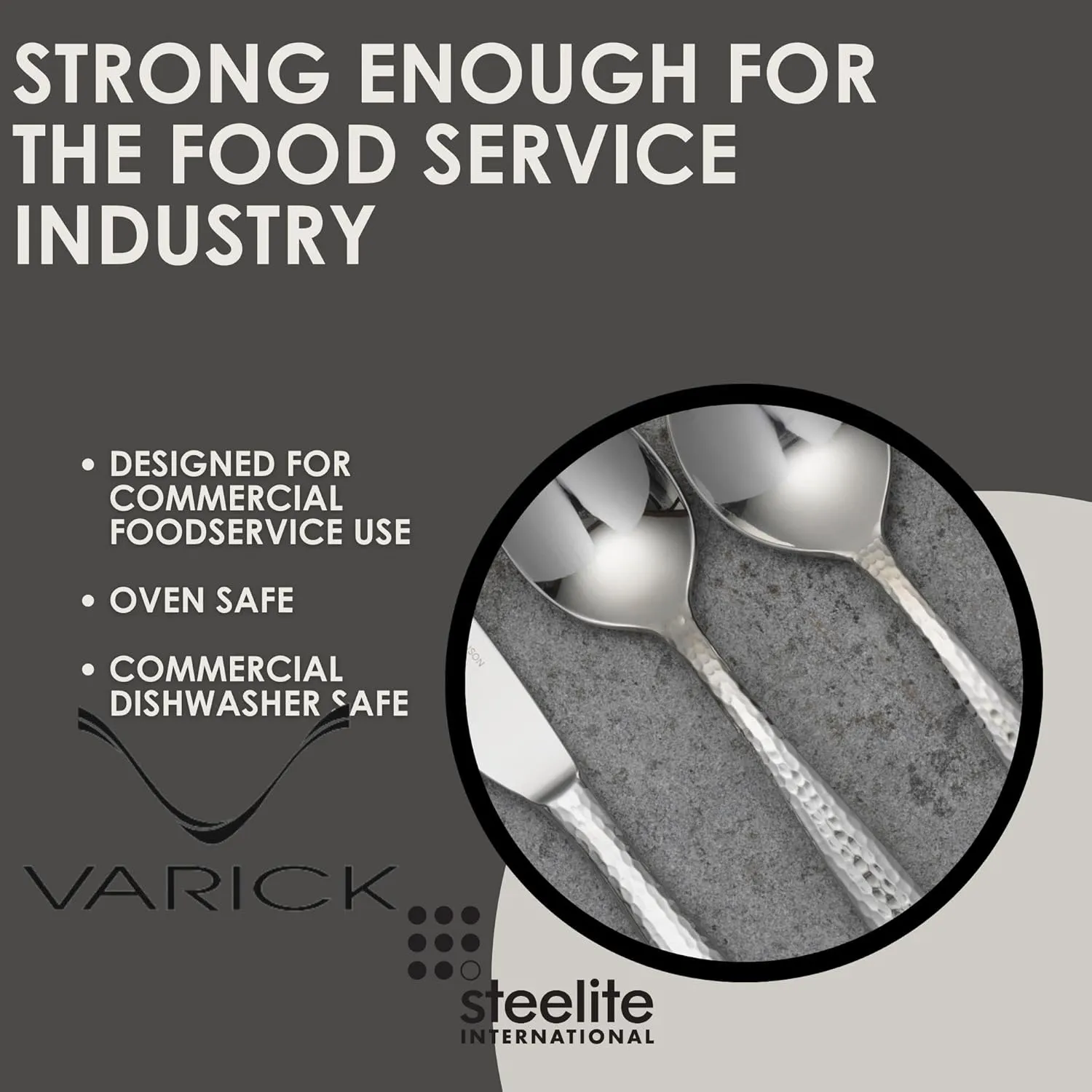 Steelite Varick Malcolm Flatware Silverware, Satin Hammered Texture Modern Handle, 18/10 Stainless Steel Utensils, Silverware for Commercial Foodservice Restaurant Use