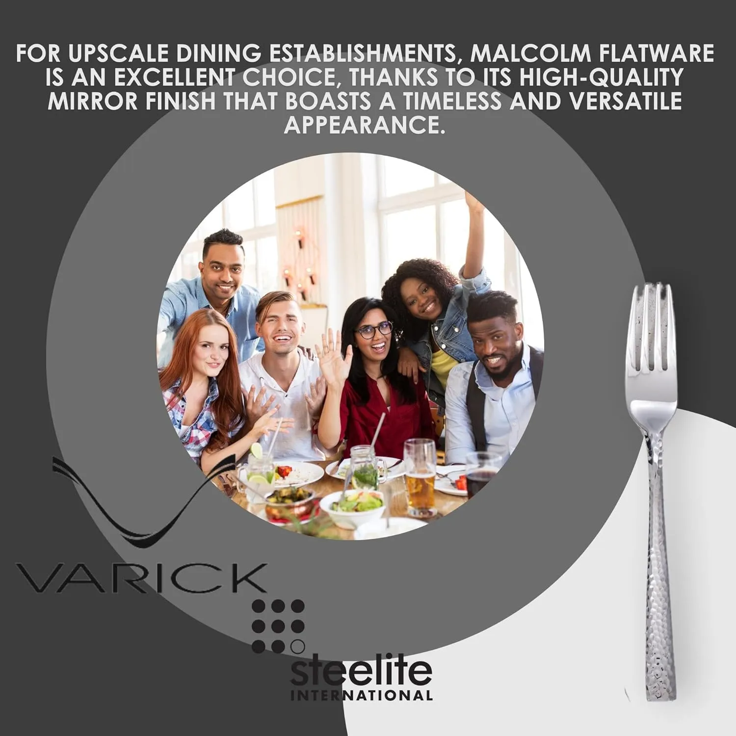 Steelite Varick Malcolm Flatware Silverware, Satin Hammered Texture Modern Handle, 18/10 Stainless Steel Utensils, Silverware for Commercial Foodservice Restaurant Use